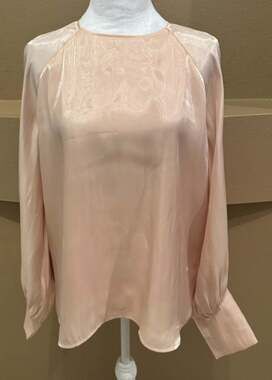 Express Sheer Iridescent Pink Feminine Long Sleeve Blouse with Button Cuffs M